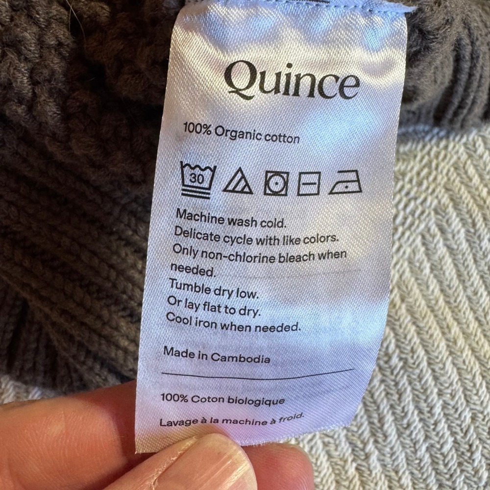 Quince 100% Organic Cotton Oversized Cable Cardigan Heather Brown Womens L - Picture 8 of 9